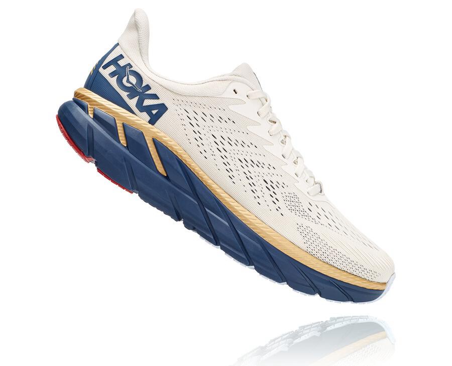 Tenis Hoka One One Masculino Branco/Azuis - Clifton 7 - 147-WQNUZS